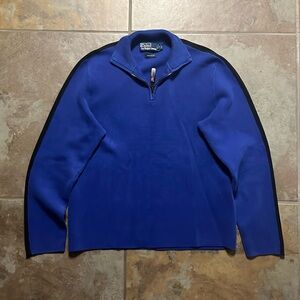 Vintage 90s Y2K Polo Ralph Lauren Blue quarter Zip Up knit good condition